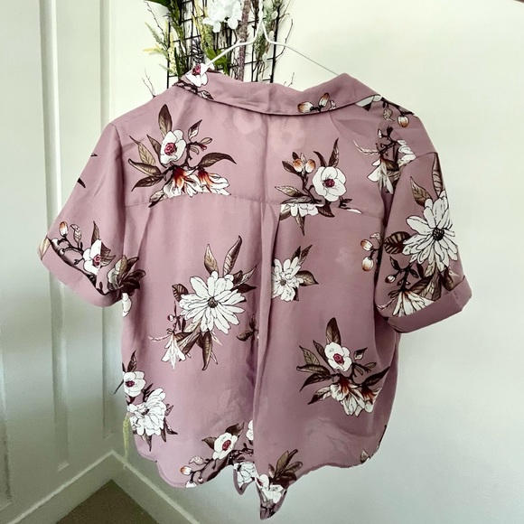 PINK ROSE VINTAGE Flowy Floral Tie Shirt - Picture 2 of 2